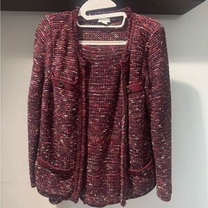 J. Jill Marled Burgundy Multicolor Fleck Open Cardigan and Skirt Set